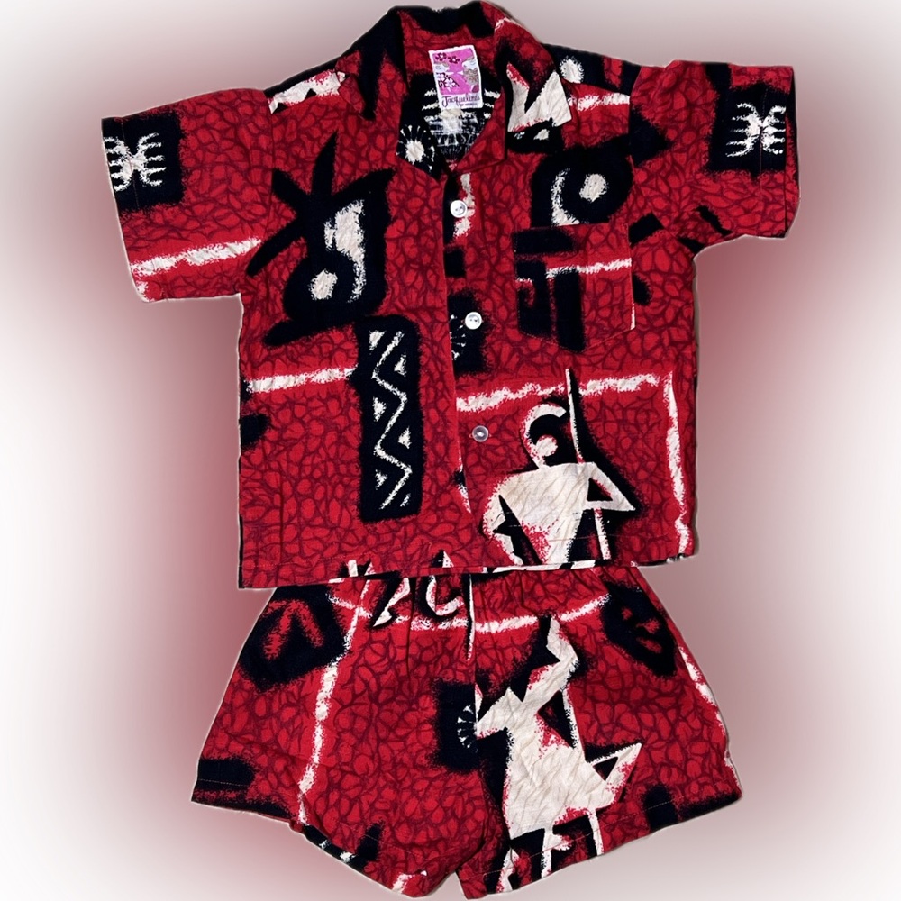 60s Jacqueline of Hawaii Barkcloth Kids Set